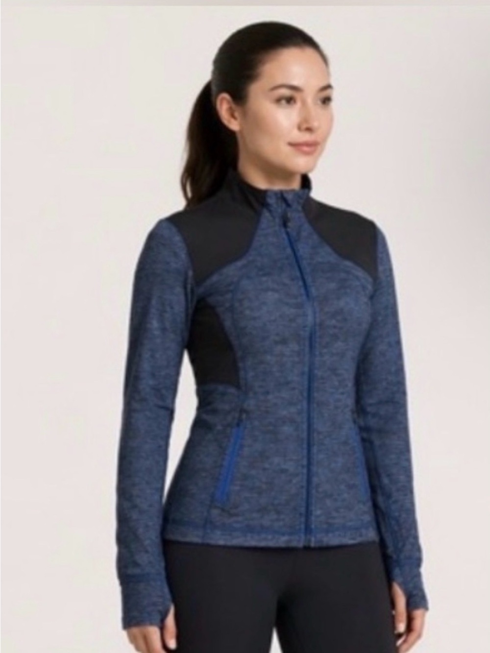 Lululemon Define Jacket Luon Heathered Blue Black Paneled Size 8 Fitted - Picture 3 of 12